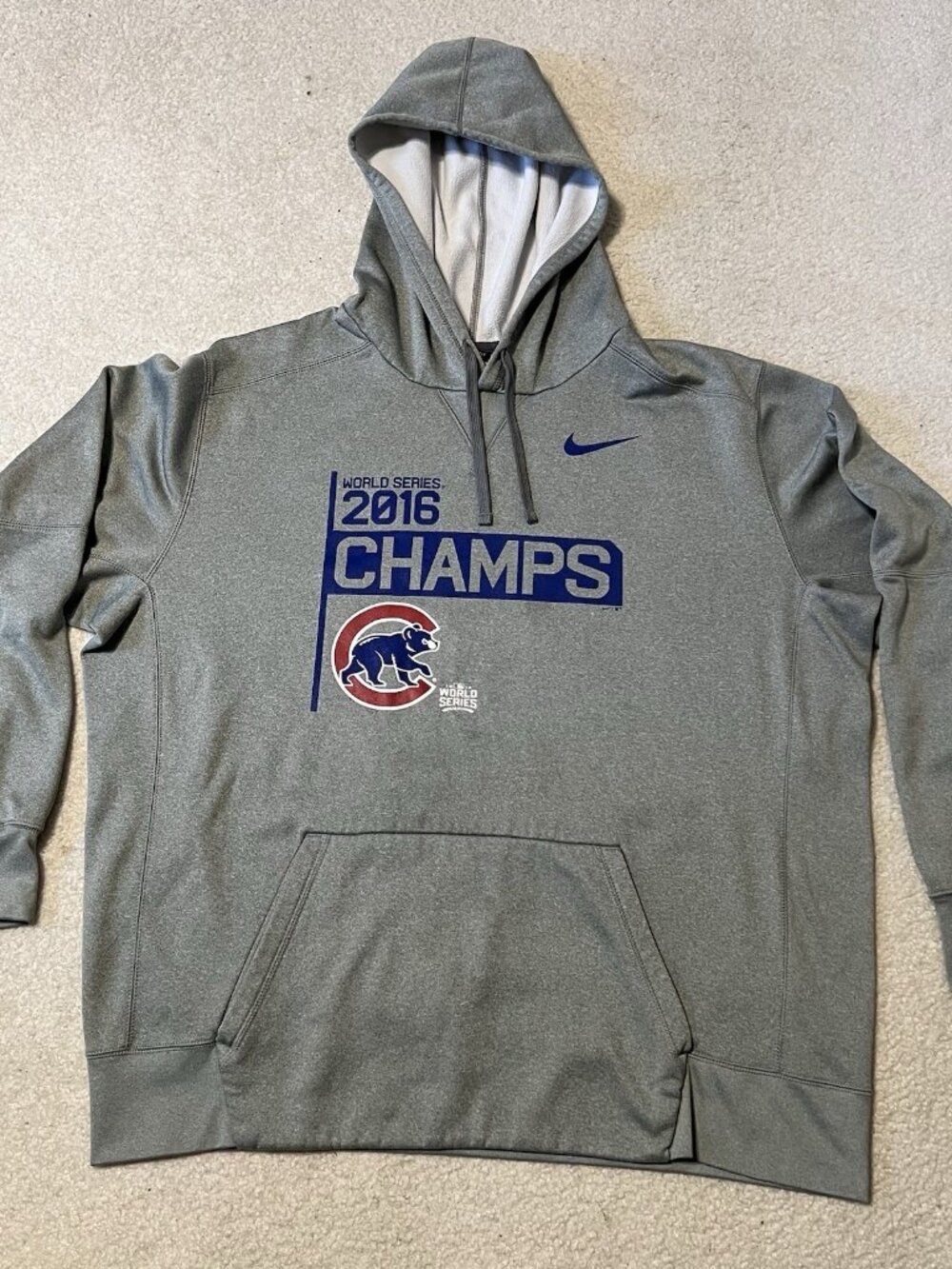 Chicago Cubs Nike Therma-Fit Hoodie XXL Gray Sweatshirt MLB 2016 World Series